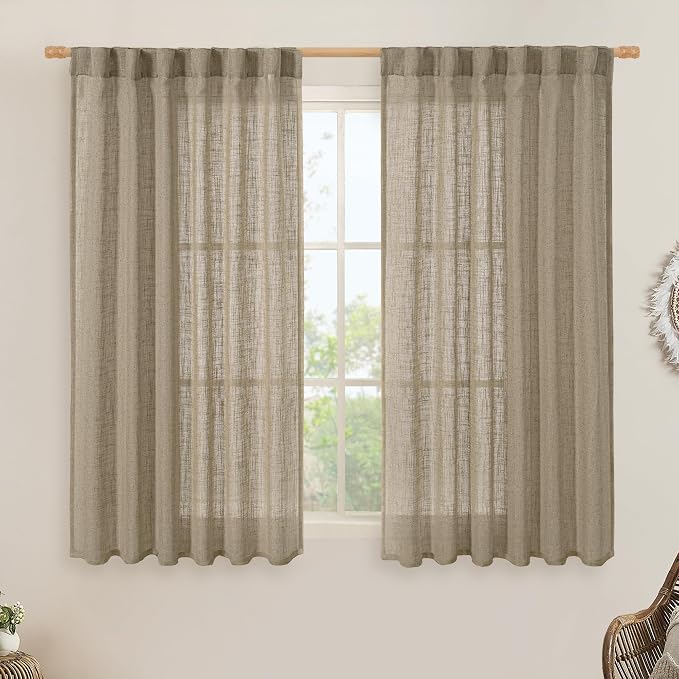 Taupe Linen Curtains 54 Inch Length by LAMIT