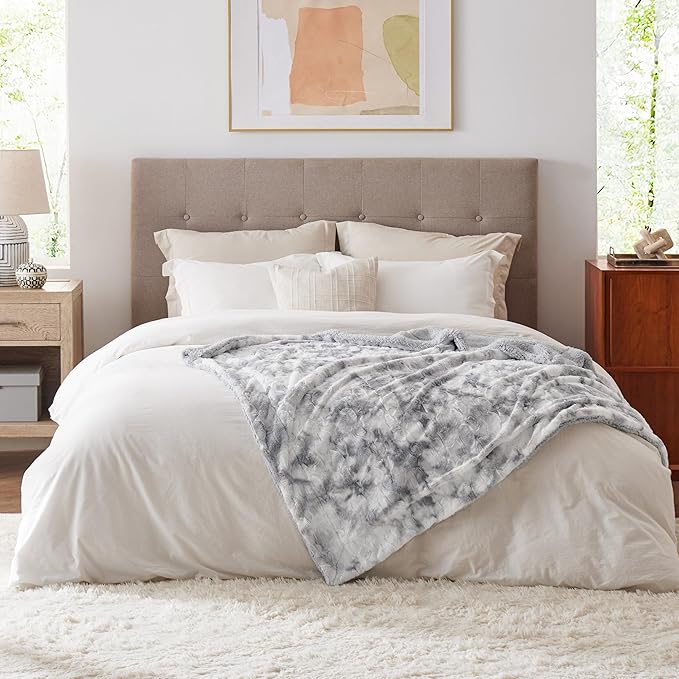 Bedsure GentleSoft Sherpa Fluffy Throw Blanket - Fleece Warm and Cozy Throw for Women Gift, Plush & Fuzzy Faux Fur Christmas Blanket for Couch, Bed Decor, Tie Dye Design, Light Grey, 50x60 Inches