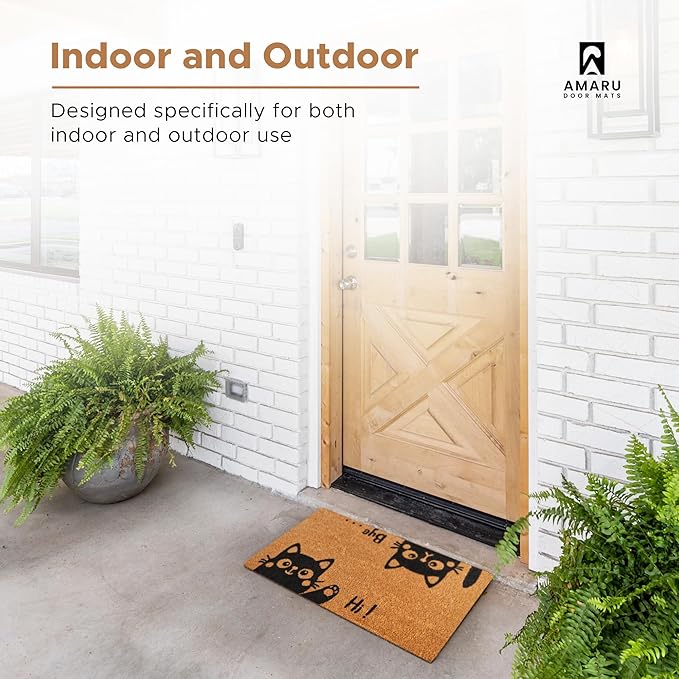 Coir Welcome Mat, Hi-Bye Cat, 17 x 29 in | 100% Natural Coir, Anti-Shedding - Image 4