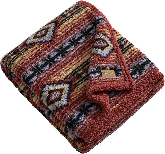Wrangler - Reversible Throw Blanket, 50 x 60, Printed Sherpa Fleece Blanket by Wrangler%C2%AE