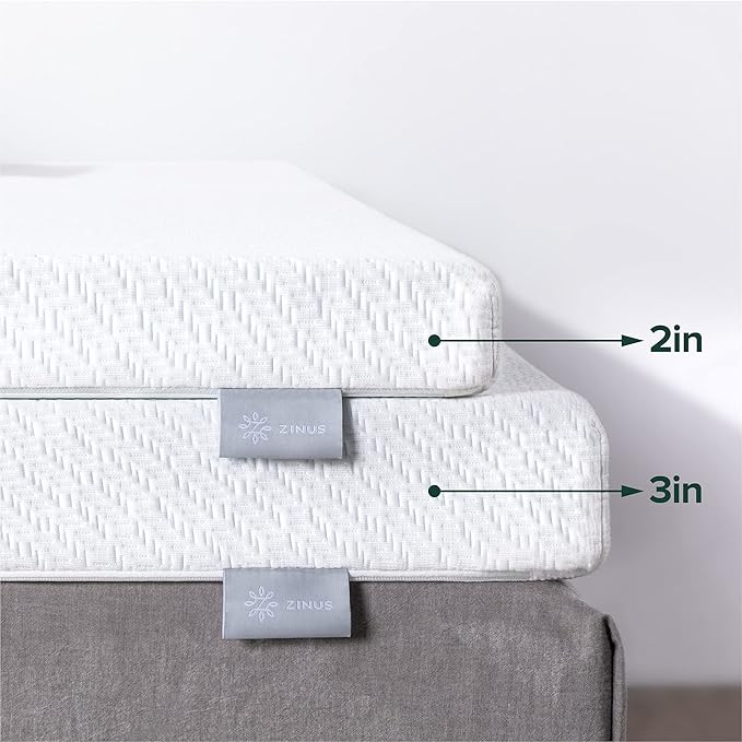 ZINUS 2 Inch Ultra Cooling Gel Memory Foam Mattress Topper with Cooling Cover, CertiPUR-US Certified, Twin, White