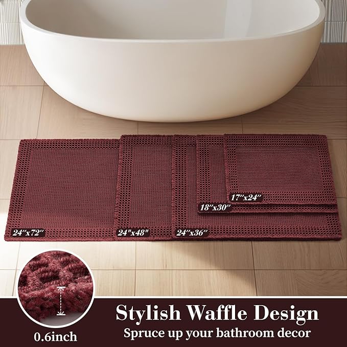 RESARE Waffle Bath Mat for Bathroom Non Slip Bathroom Rugs 18"x30" Dark Red | - Image 5