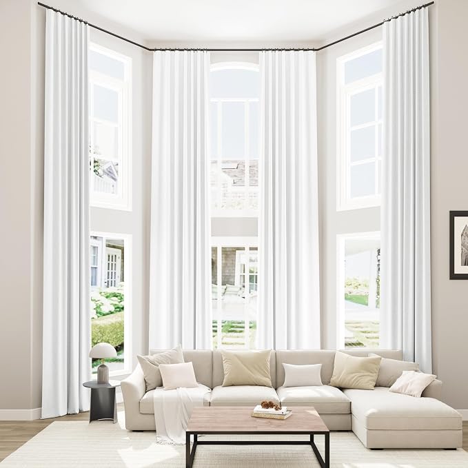 White 100% Blackout Linen Curtains 52 Inch Wide by 142 Inch by Guken