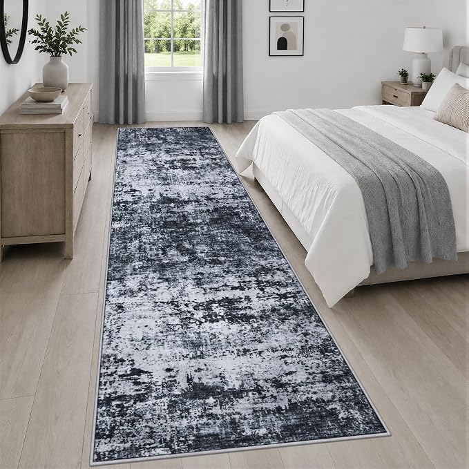 3x14 Washable Runner Rug：Modern Abstract Kitchen Carpet Black | by FXRHLP