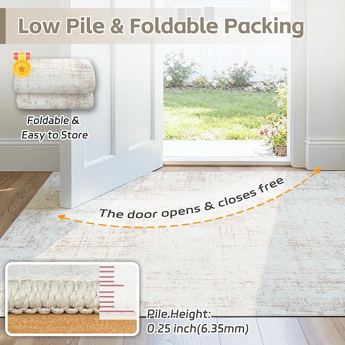 5x7 Washable Area Rug for Living Room Bedroom: Non-Slip Modern Beige White | - Image 7