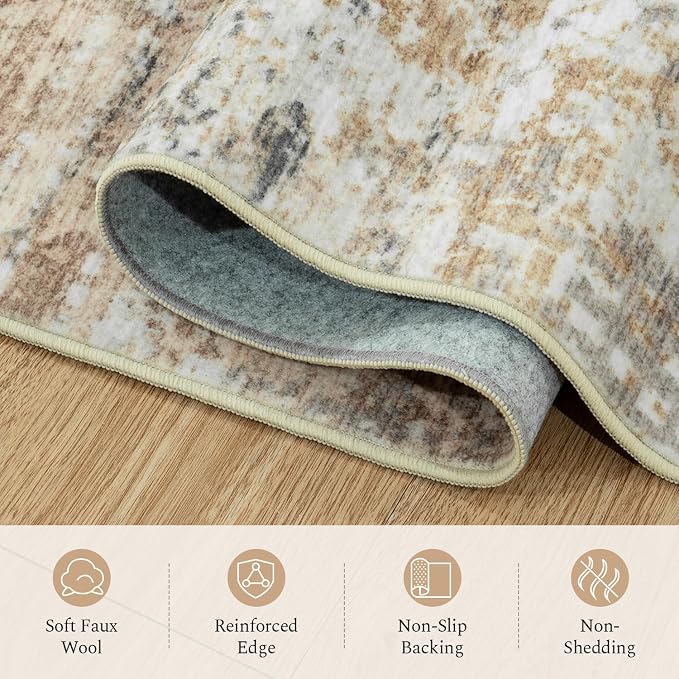 Rugflix 5x7 Area Rugs for Living Room, Washable Gold Beige Grey Large Rug | - Image 7