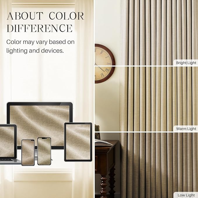 AUSSPVOCT Pinch Pleated 95 Inch Linen Curtains 100% Blackout - Image 8