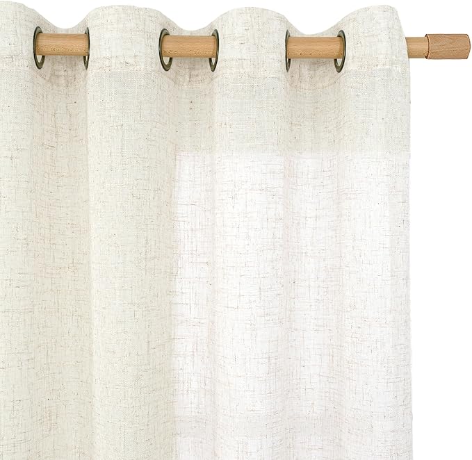 Cream Linen Semi Sheer Curtains 63 Inch Length 2 Panels, 34 x 63 Inch | Light - Image 2