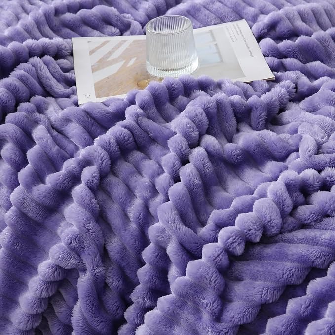 Lavender Throw Blanket for Couch Sofa 50x60 inches Striped Design | Fleece - Image 4