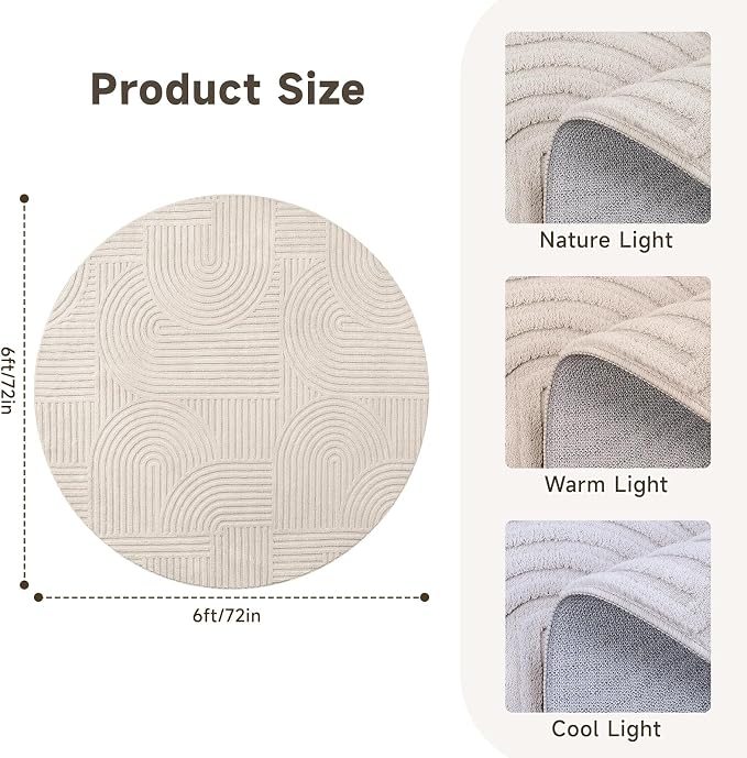 Pauwer 6ft Area Rugs for Living Room, Modern Non Slip Washable Rug, Soft Fluffy - Image 2