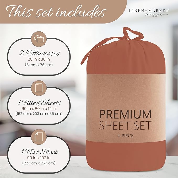 Linen Market Bed Sheets for Full Size Bed (Clay) - Sleep Better Than Ever with These Soft and Cooling Full Sheets - Deep Pocket Fits 16" Thick Beds - 4 Piece Full Sheet Set