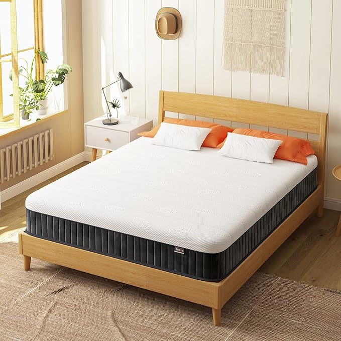 Swbvs Firm Queen Mattress, 10 Inch Cooling-Gel Memory Foam & Pocket Spring Hybrid, Firm Feel, Queen Size Mattresses, CertiPUR-US Certified, Fiberglass Free