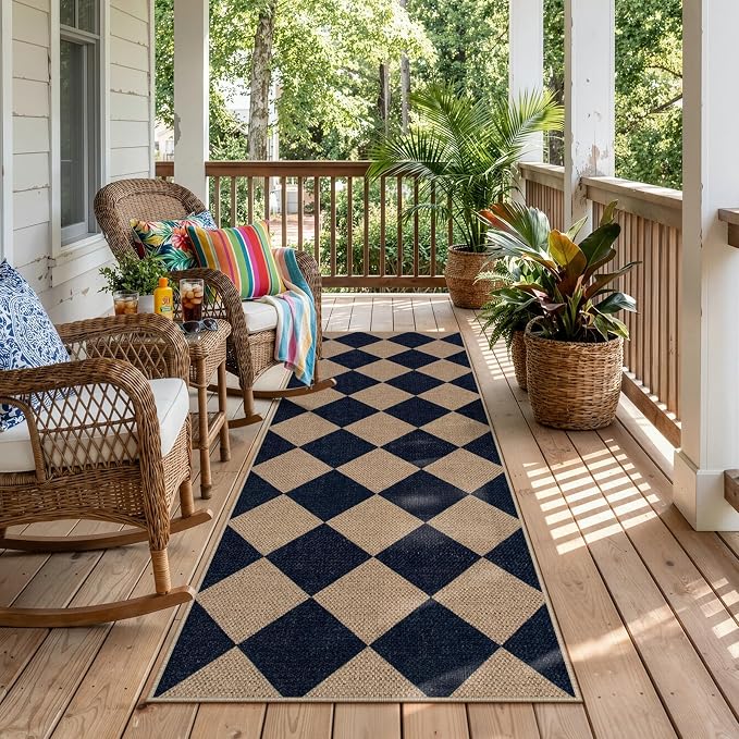Lahome Checkered Easy Jute Outdoor Runner Rug, 2x6 Kitchen Rugs Washable | by Lahome