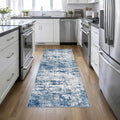 3x8 Washable Runner Rug：Modern Abstract Kitchen Soft Carpet Blue | by FXRHLP