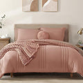 Monbix Queen Comforter Set - 7 Pieces Clay Pink Bed in a Bag Queen Bedding Sets with Comforters, All Seasons Down Alternative Comforter Bed Set with Sheets, Pillowcases & Shams