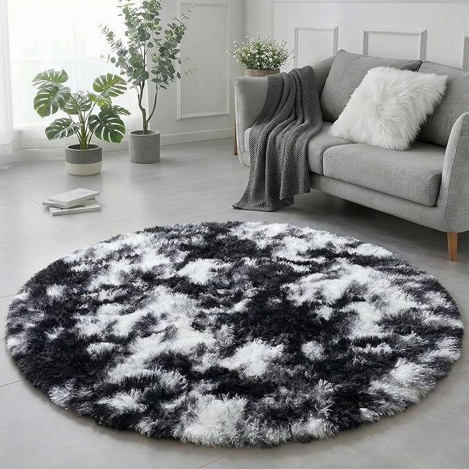 Amdrebio Black White Grey Circle Area Rug 5Ft - Image 4