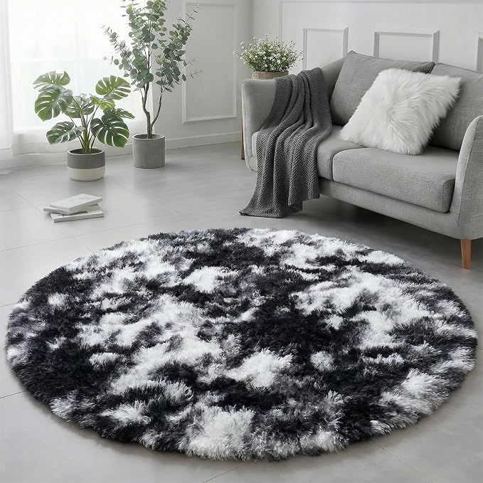 Amdrebio Black White Grey Round Circle Area Rug 4Ft by Amdrebio