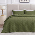 Love's cabin Twin Quilt Bedding Set Olive Green Bedspreads - Soft Bed Summer Lightweight Bedspread Comforter - Wave Pattern Bedding Coverlet for All Season - 2 Pieces (1 Quilt, 1 Pillow Sham)