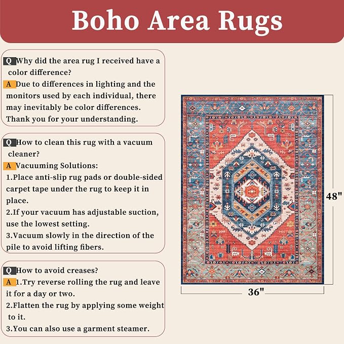 SERISSA 3x4 Washable Non Slip Boho Area Rug - Image 2