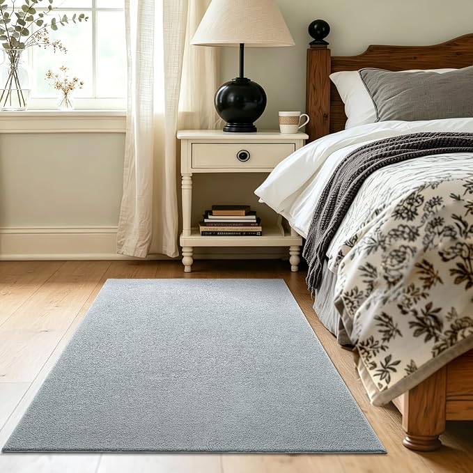 3x5 Light Grey Solid Area Rug Washable Non-Slip Soft - Image 4