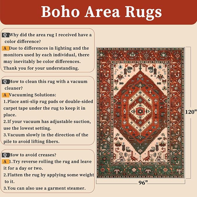 SERISSA 8x10 Washable Non Slip Boho Area Rug - Image 2