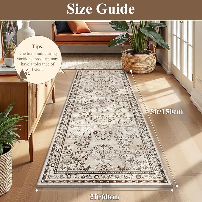 Yamaziot 2x5 Washable Hallway Runner Rug Non Slip Floral Carpet, Stain Resistant - Image 2