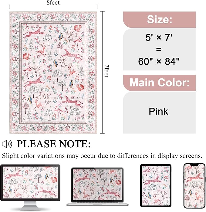 DUKINO 5x7 Area Rugs, Washable Animal Rug - Image 2