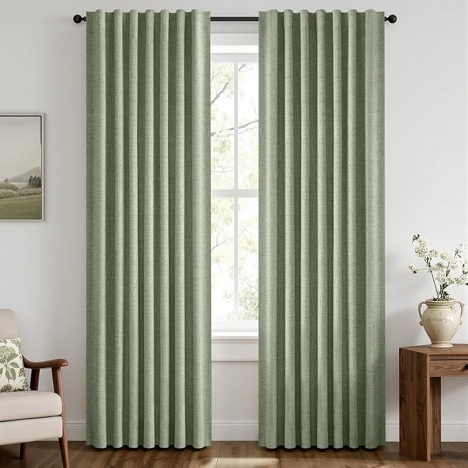 MIULEE 100% Blackout Linen Curtains 42 x 84 Inch Sage Green 2 Panels | Thermal by MIULEE