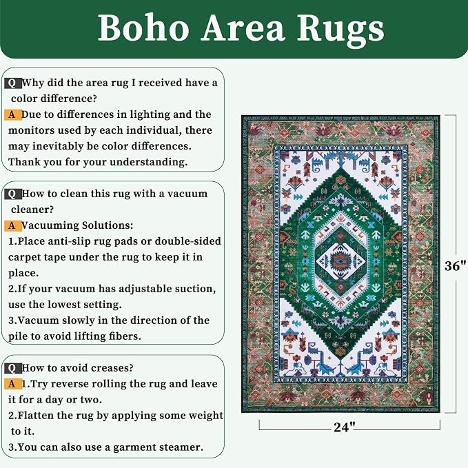 SERISSA 2x3 Washable Non Slip Boho Small Area Rug - Image 2