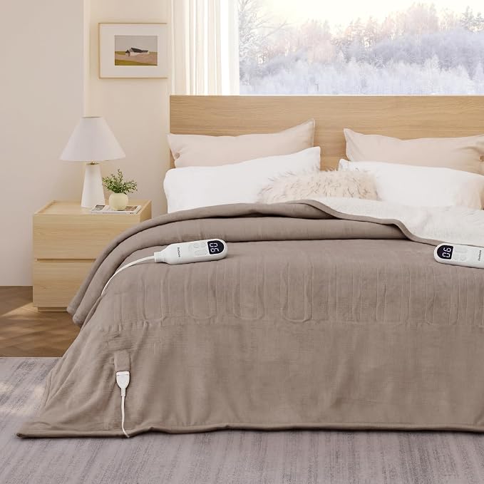 Bedsure Heated Blanket Queen Size, Dual Control Electric Blanket, Taupe | - Image 9