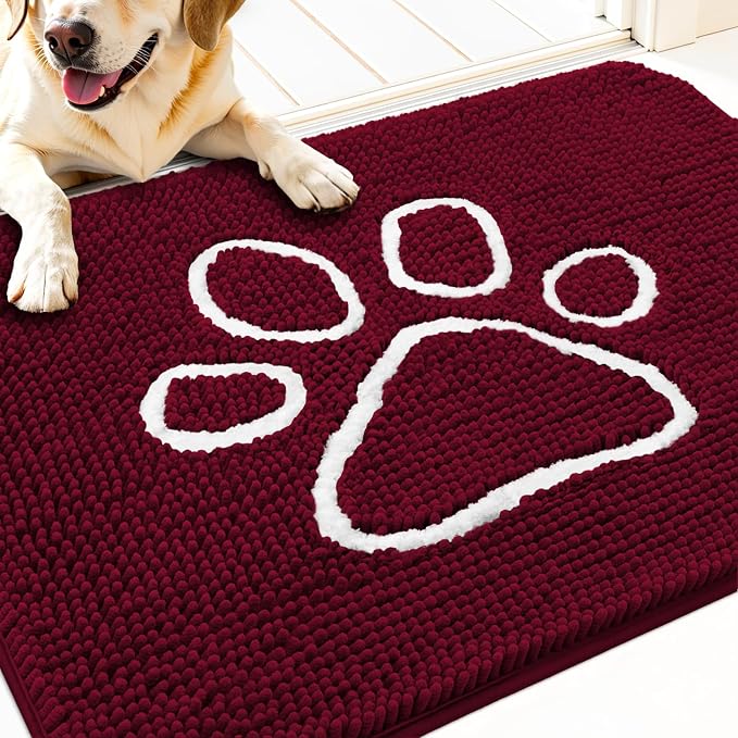 OLANLY Dog Door Mat for Muddy Paws 70x35, Paw Print Design Chenille Mud Mat | - Image 4