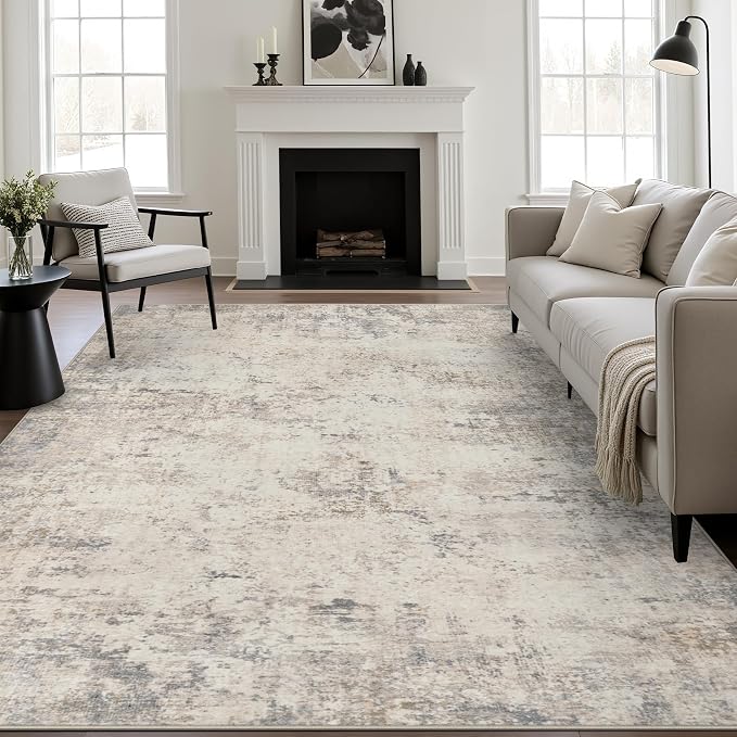 9x12 Area Rug Living Room: Modern Washable Soft Carpet Brown Beige | by FXRHLP