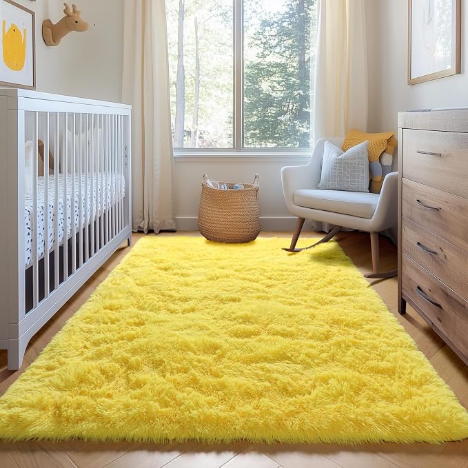 Yellow Rugs for Living Room Bedroom, 5x8 Fluffy Bedside Area Rug, Soft Plush - Image 8