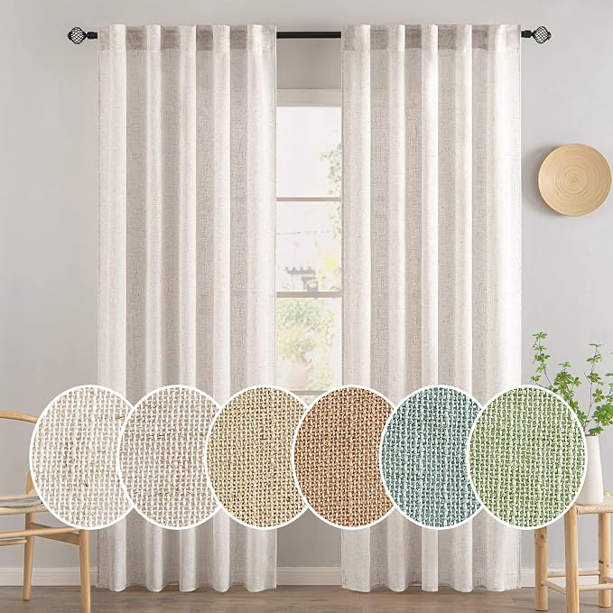 MIULEE White Linen Curtains 42x84 Inch Length 2 Panels - Image 2