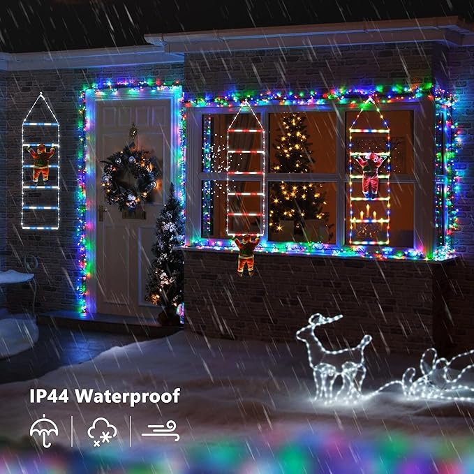 Toodour LED Christmas Light - 2.5FT Christmas Decorative Ladder Lights with Santa Claus, Xmas Decorations Light for Indoor Outdoor, Window, Garden, Home, Wall, Xmas Tree Decor - White & Red