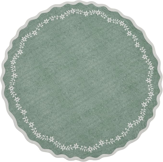 GarveeHome Large Round Rug 8ft Scalloped Washable Circle Living Room Rug | Soft - Image 7