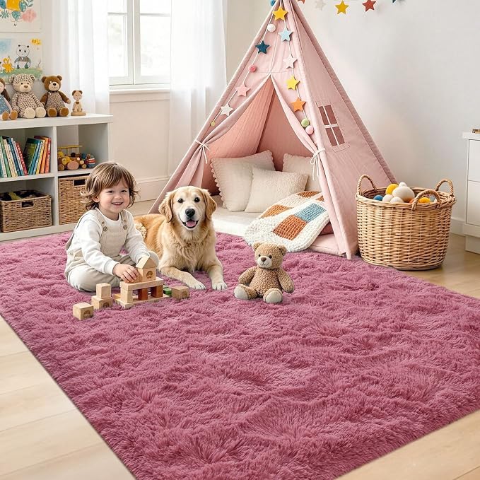 6x9 Large Blush Fluffy Soft Area Rug Non-Slip - Image 4