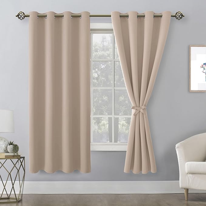 Blackout Curtains for Bedroom, 52 x 63 Inches Length Camel 2 Panels | Thermal - Image 8
