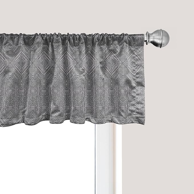 Ambesonne Aztec Window Valance, Pattern of Symmetric Tribal Inspired Streaks and Motifs in Greyscale Tones, Curtain Valance for Kitchen Bedroom Decor with Rod Pocket, 54" X 12", Pale Grey and Dimgray