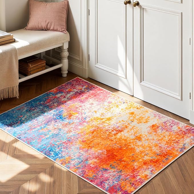 Rugflix 3x5 Entrance Rugs, Washable Colorful Rainbow Entry Small Rug | Machine by RugflixAreaRugs