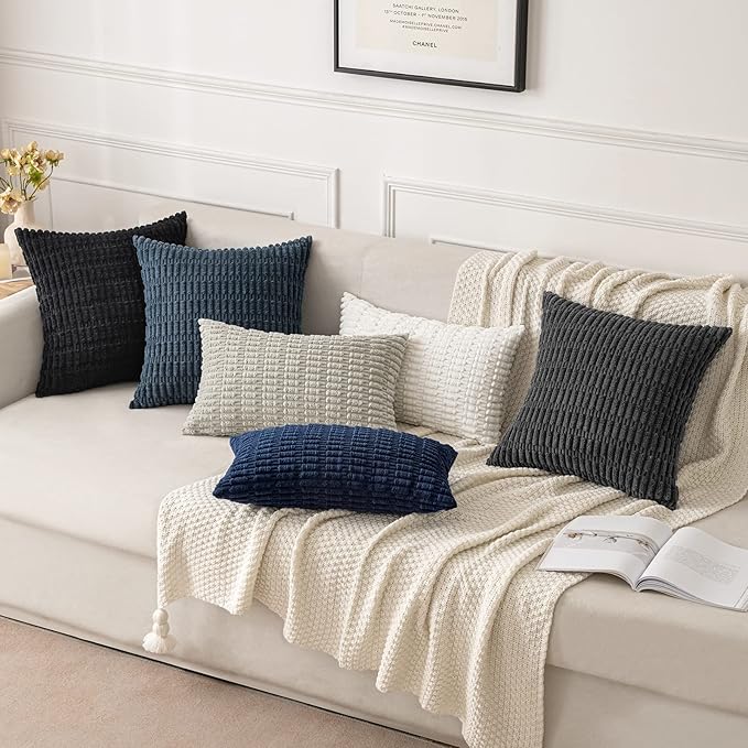 MIULEE Euro Sham Corduroy Decorative Throw Pillow Covers 22x22 Navy Blue | Pack - Image 2
