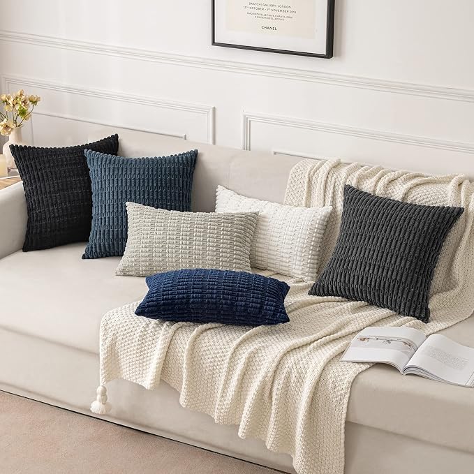 MIULEE Corduroy Decorative Throw Pillow Covers 20x20 Dark Grey Pack of 2 | Soft - Image 2