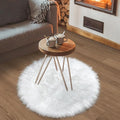 White Faux Fur Rug 2x2 Feet Small Round Fluffy Rug, Faux Sheepskin Circle Shag by TENNOLA