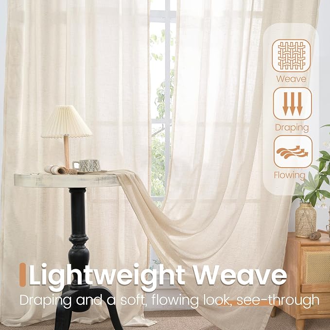 BGment Oatmeal Linen Semi Sheer Curtains 63 Inch Length - Image 5