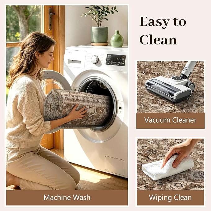 4x6 Ft Area Rugs for Living Room, Soft Non-Slip Machine Washable Rug, Vintage - Image 9
