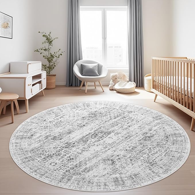 Soalmost 6x6 Grey Round Rug 6ft Circle Living Room Area Rugs Non-Slip | - Image 2
