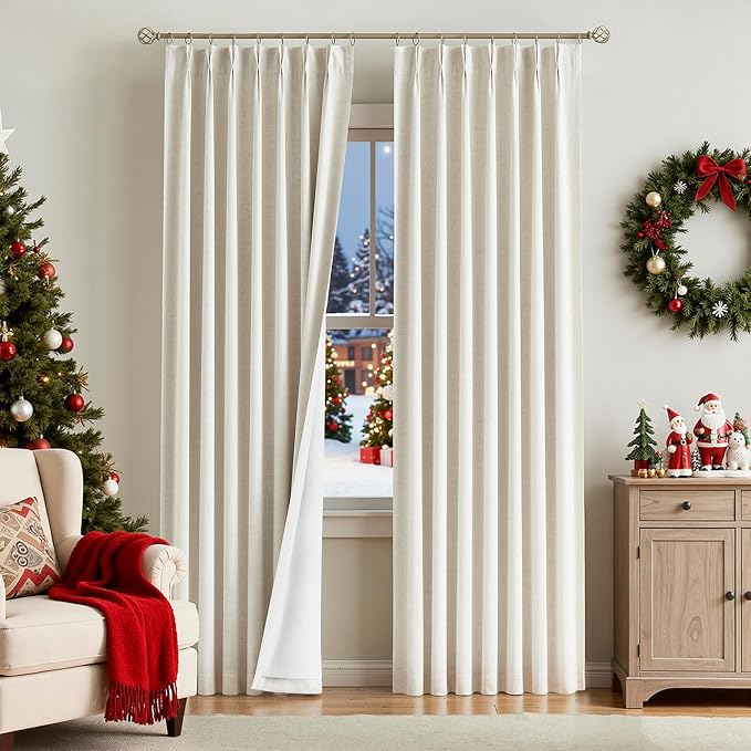 Vision Home Natural Pinch Pleated Full Blackout Curtains Linen Blended Room - Image 8