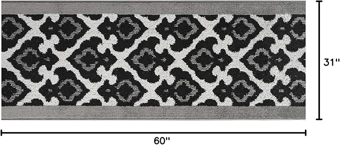 Custom Length Cut to Size Fleur de Lis Inspired Carpet Runner Rug for Hallways, Non Slip Rubber Backed, 31 inch Wide X Customized Length, Royal Grey, 31 inch X 5 feet