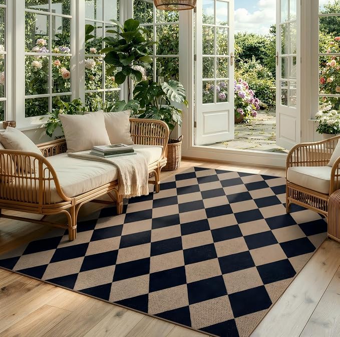 Lahome Checkered Easy Jute 5x7 Outdoor Rug, Washable Rugs by Lahome