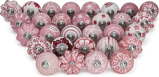 Dresser Knobs for Cabinets and Drawers - Assorted Multicolor Ceramic Pull Handle for Kitchen Cupboard Wardrobe Decorative Furniture Hardware - Pack of 30